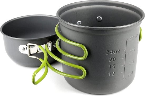 Set di pentole da campeggio esterno 2 in 1 in alluminio leggero e anodizzato in acciaio inossidabile - set di cottura esterno composto da 2 pentole con manici in plastica
