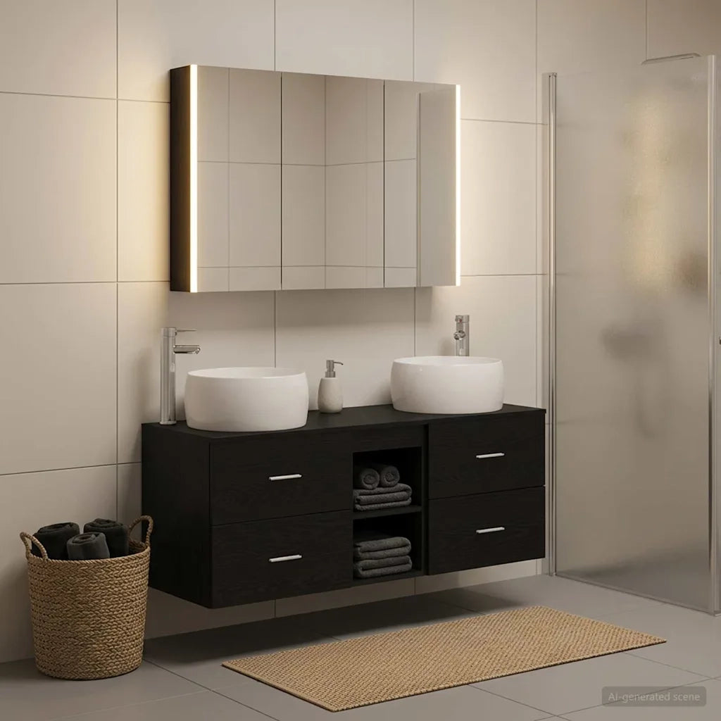 Set di mobili per il bagno 4 pcs Rovere Nero 3407024