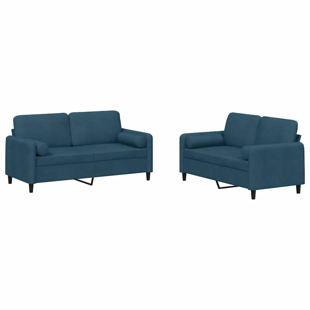Set di Divani 2 pz con Cuscini Blu in Velluto 3202003