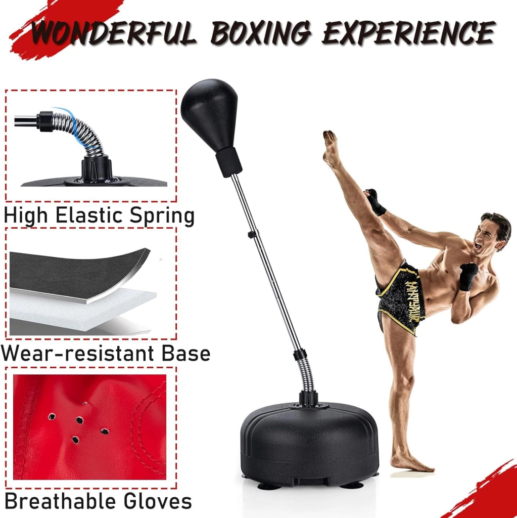 Sacco da boxe con altezza regolabile 140-158 cm, punchingball con guanti da boxe, palla da boxe in piedi con base ricaricabile per bambini e adulti