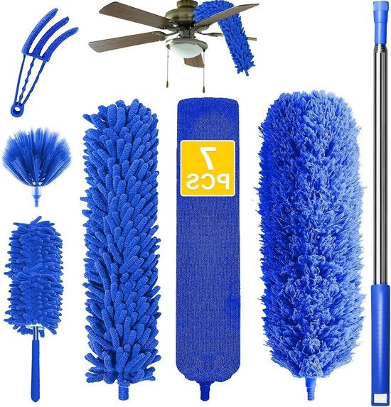 Microfibra stucco estensibile con pennelli rinnovabili - 37 a 232 cm - per ventilatori e tende da soffitto alte - blu Plumeau