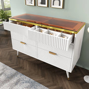 Cassettiera 120x40x76 cm con 6 cassetti; vetro marrone e bianco