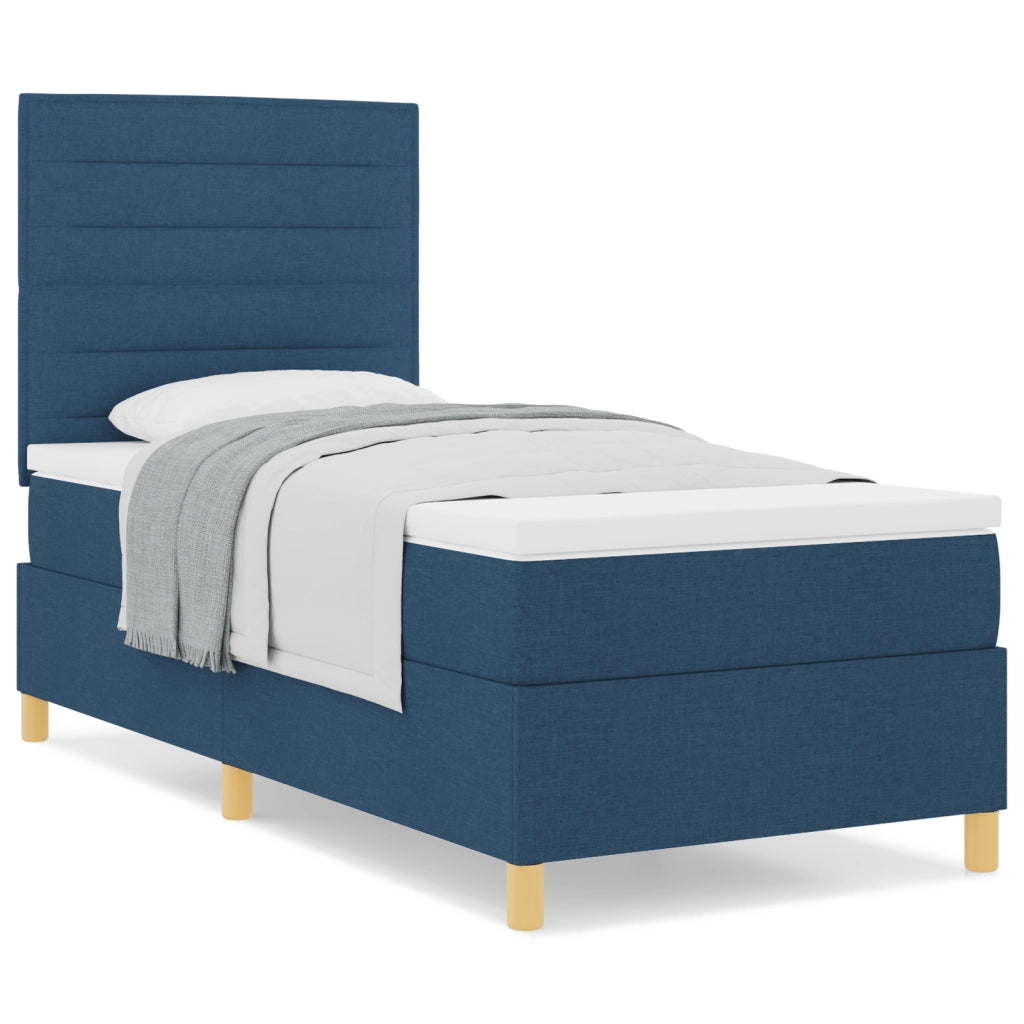 Letto con Box Spring e Materasso Blu 90x200 cm Tessuto