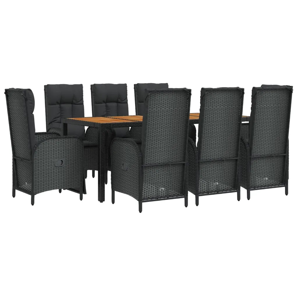 Set da Pranzo da Giardino 9 pz con Cuscini Nero in Polyrattancod mxl 100449