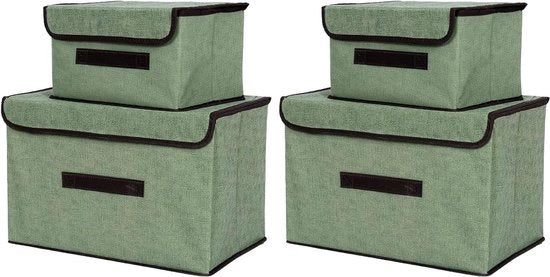 Set di contenitori di stoffa con coperchio - Set di 4 - Borse di stoffa pieghevoli - Organizzatore grande e piccolo - Abbigliamento libri giocattoli - Verde