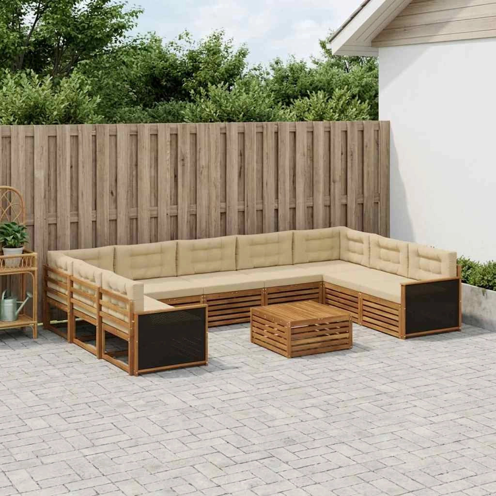 Set di divani da esterno 10 pz Naturale e Beige 3383856