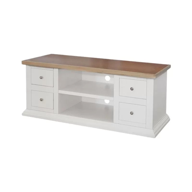 Porta tv 4 cassetti 2 vani a giorno shabby bianco e naturale 120x50x53 - Mobili 2G