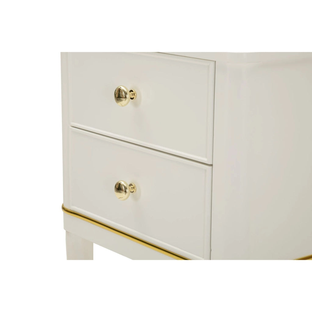 Comodino Camille in legno bianco con dettagli oro