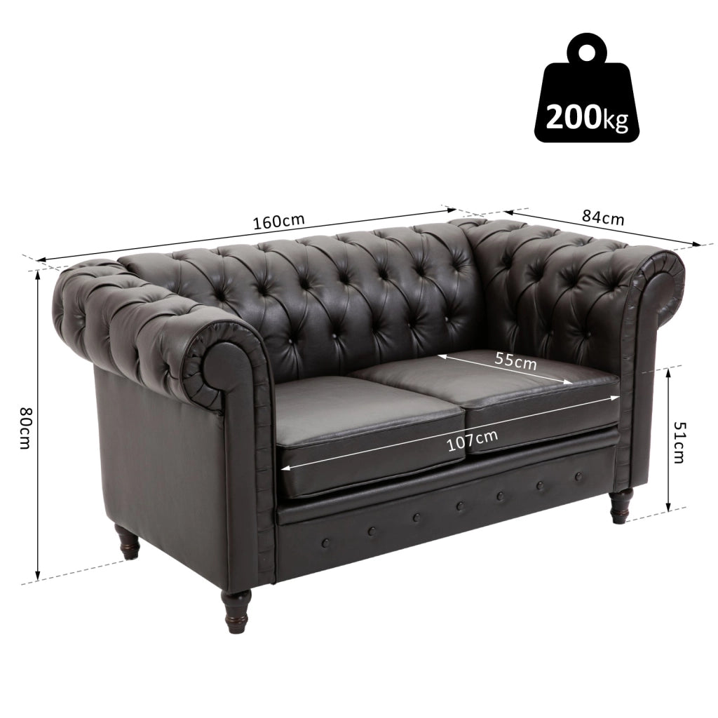 Divano 2 Posti 160x84x80 cm in Similpelle  Marrone Scuro