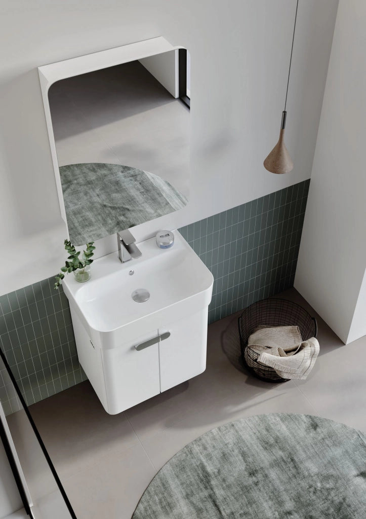 Set mobile lavabo con specchio (2 pezzi) "Orbit 55" - 55 x 38 x 62 cm - Bianco