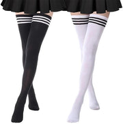 Calze per ginocchio da 2 paia - Calze per ginocchio extra lunghi - Calze casual - Adatti per cosplay - Multifunzionali - Cotone nero/bianco - Calze per piedi