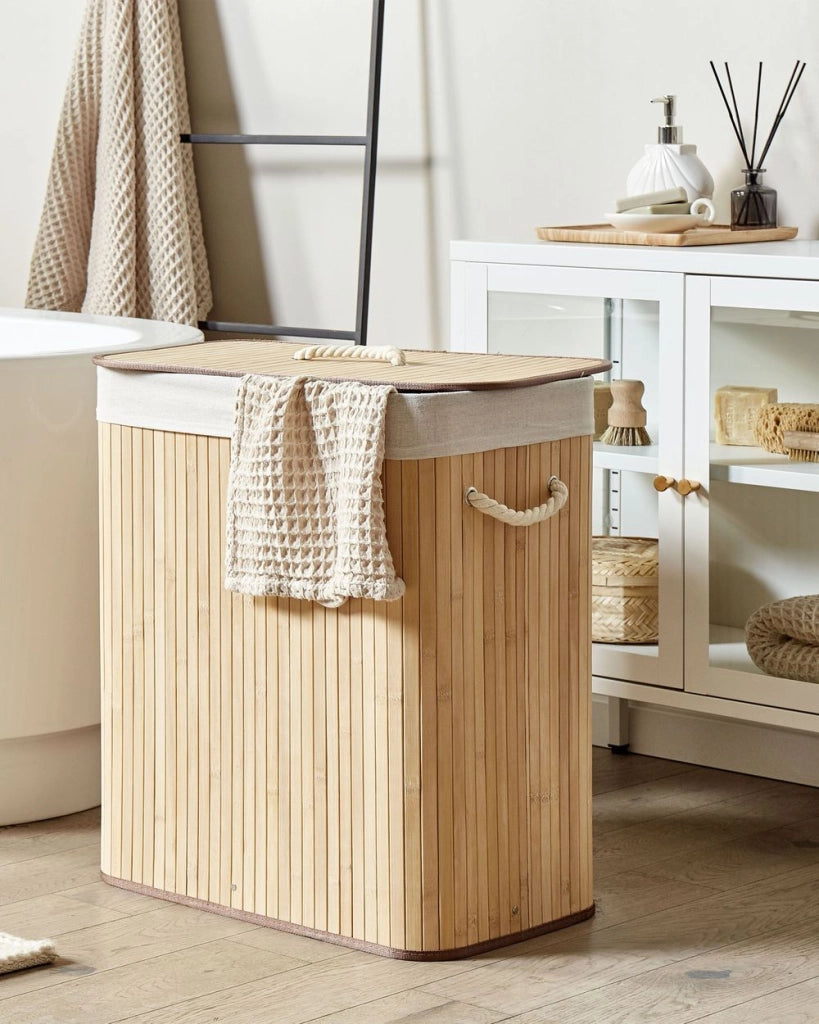 Cestino portaoggetti in bambù marrone chiaro con coperchio Cestino per biancheria Accessori pratici lavanderia bucato