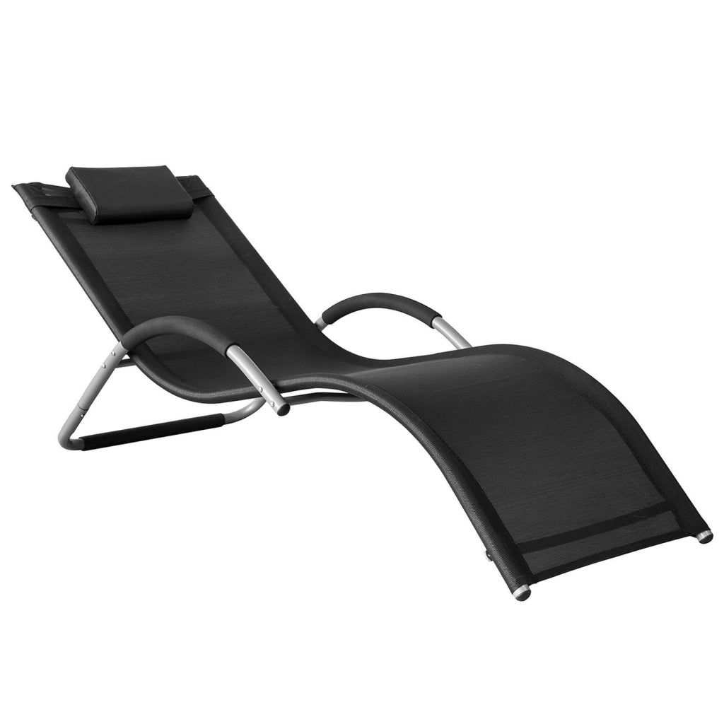 SoBuy Lettino prendisole da giardino Sedia con poggiatesta Sdraio per esterni giardino spiaggia Sedia da campeggio Nero 165x55x67 cm OGS38-SCH
