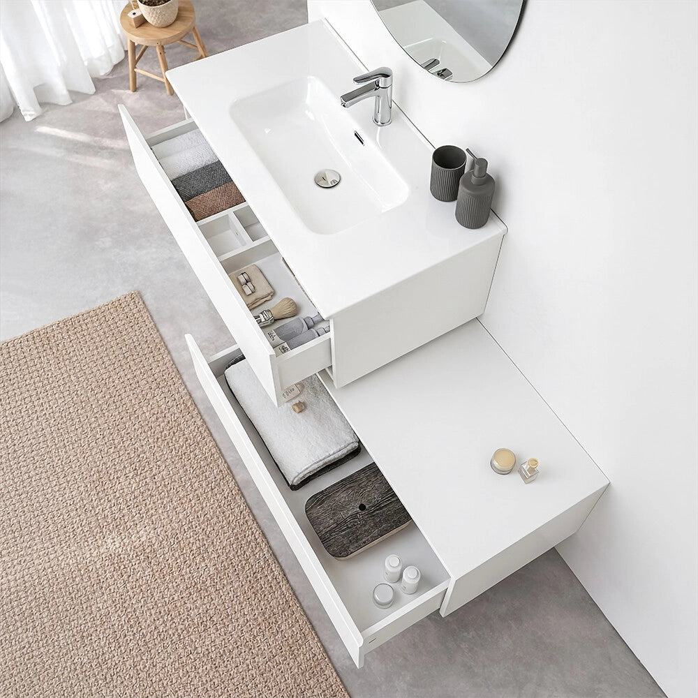 Mobile bagno sospeso 90 cm bianco con lavabo integrato e cassetto Nuvola