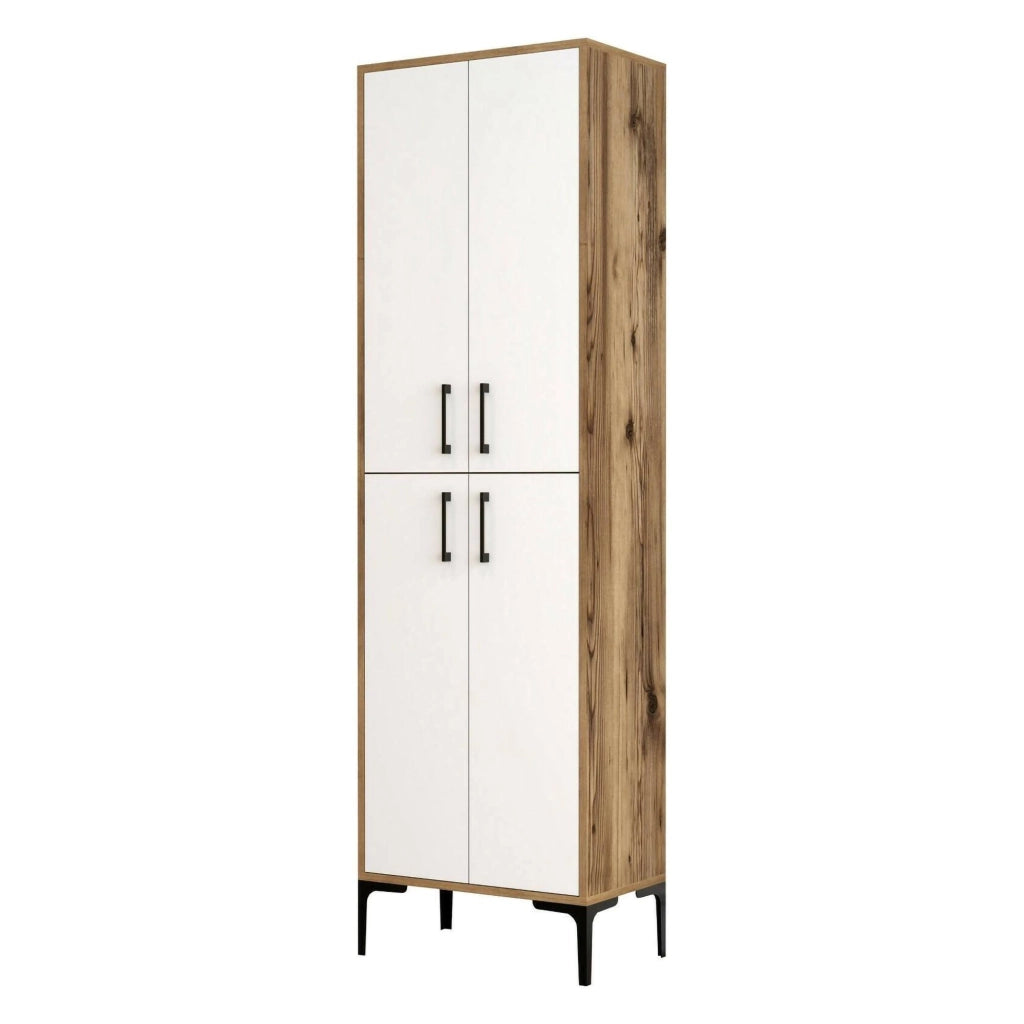 Armadio multiuso grande Amata, Mobile multifunzionale, Mobiletto scarpiera, Guardaroba porta scarpe, 60x35h200 cm, Noce e Bianco