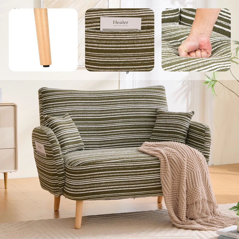 Divano 2 posti ¨C Minimal ¨C Tessuto grigio chiaro imbottito con braccioli e cuscini