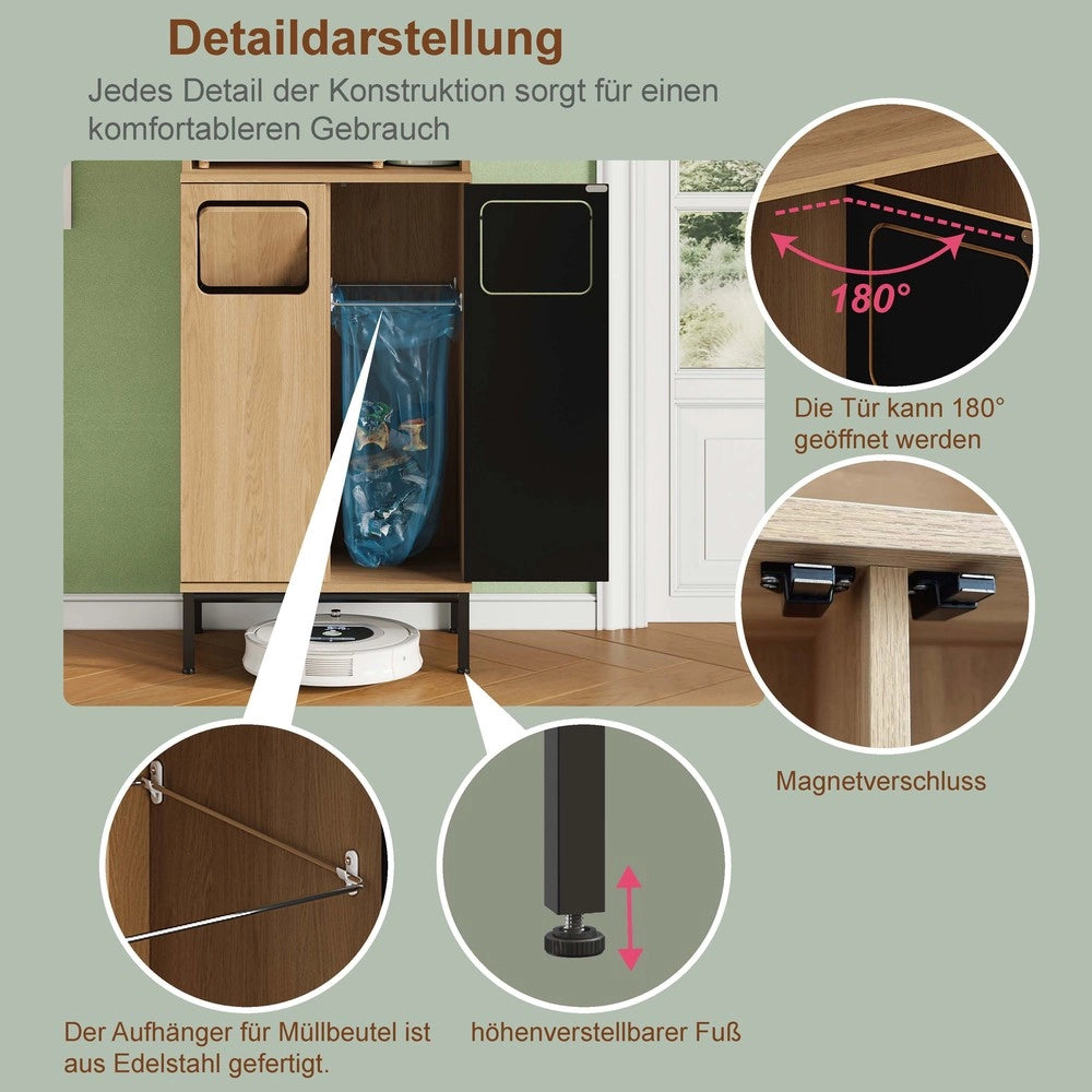 Armadio Cucina con Vano Pattumiera e Microonde ¨C Xylo ¨C Rovere e Nero, 53x35x181