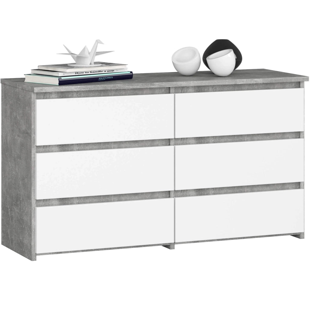 Cassettiera CL100 compatta AKORD Cemento 100 cm 6 cassetti inserto frontale Bianco 100x35x57 cm