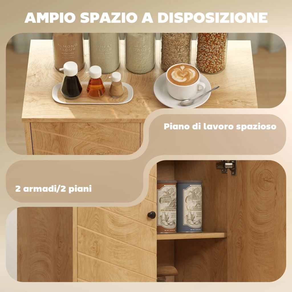 Mobile Multiuso Credenza Stile Vintage in Legno con Due Ripiani Interni, Salvaspazio per Casa, 60x30x76cm