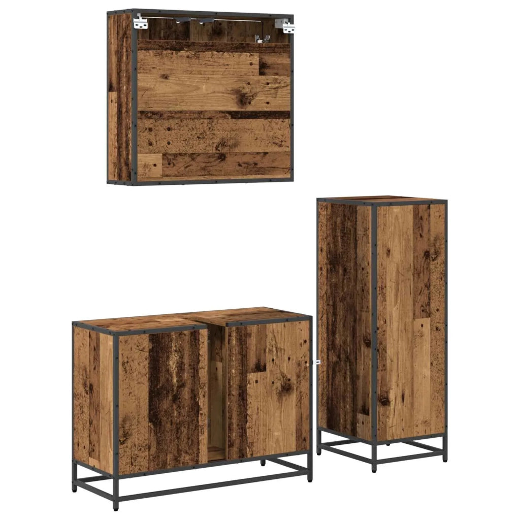 Set di mobili per il bagno con cassetto 3 pcs Legno vecchio 3402524