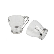 Trade Shop - 6 Tazzine 100ml Tazza Caffe' In Vetro Con Manico Acciaio Bicchiere Espresso Bar -