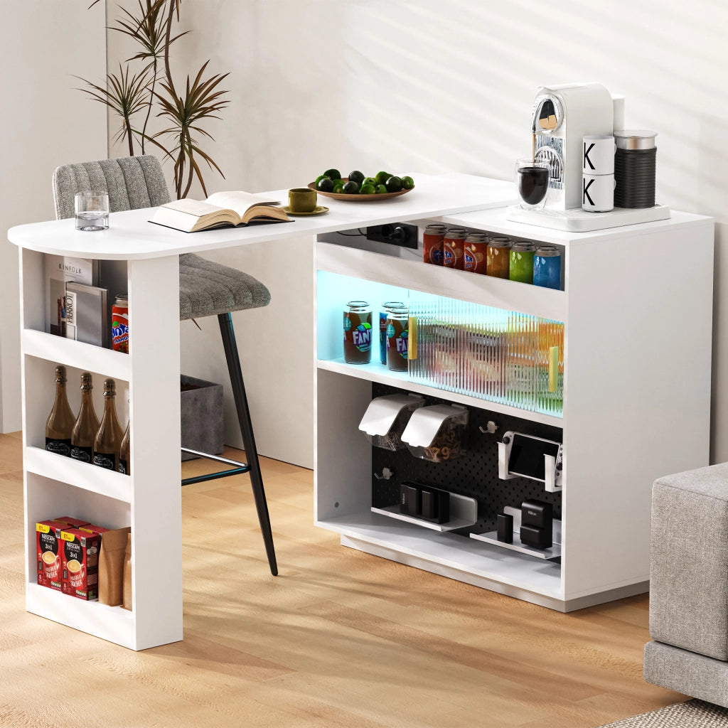 Bartisch estraibile 360¡ã rotante - Zephmum - Con LED e prese - Bianco