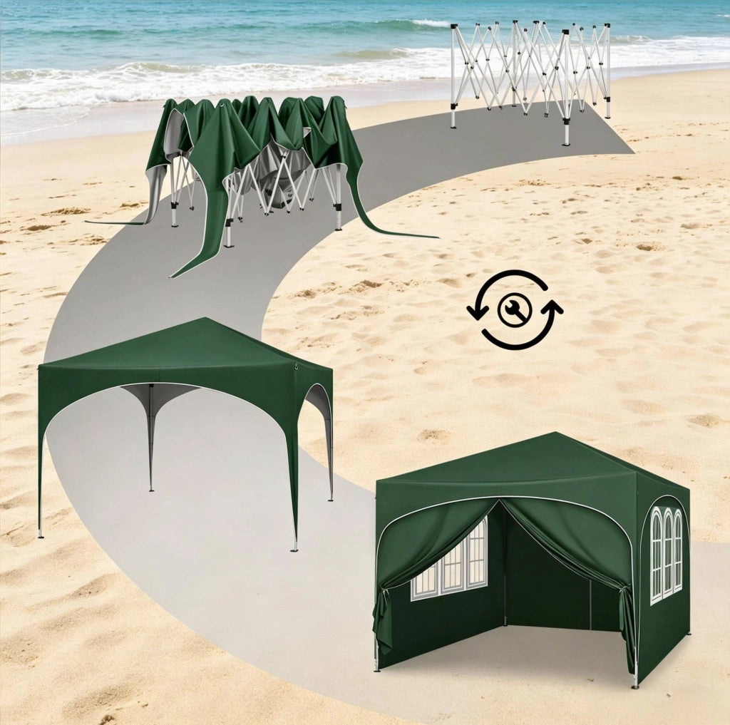 Gazebo pieghevole 3x3 m verde con pareti laterali e borsa