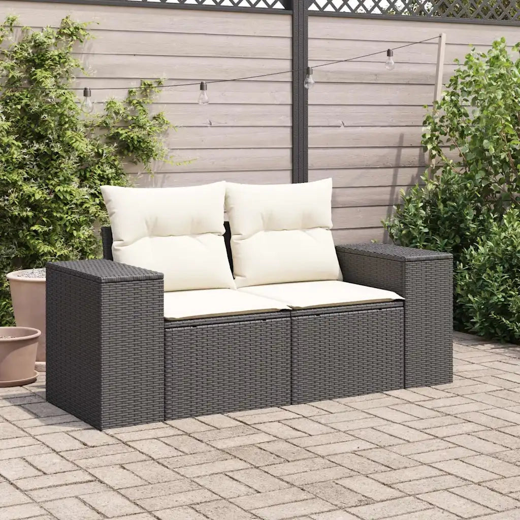 Divano da Giardino con Cuscini a 2 Posti-Sofa da Giardino-Divano da esterno Nero in Polyrattan 469178