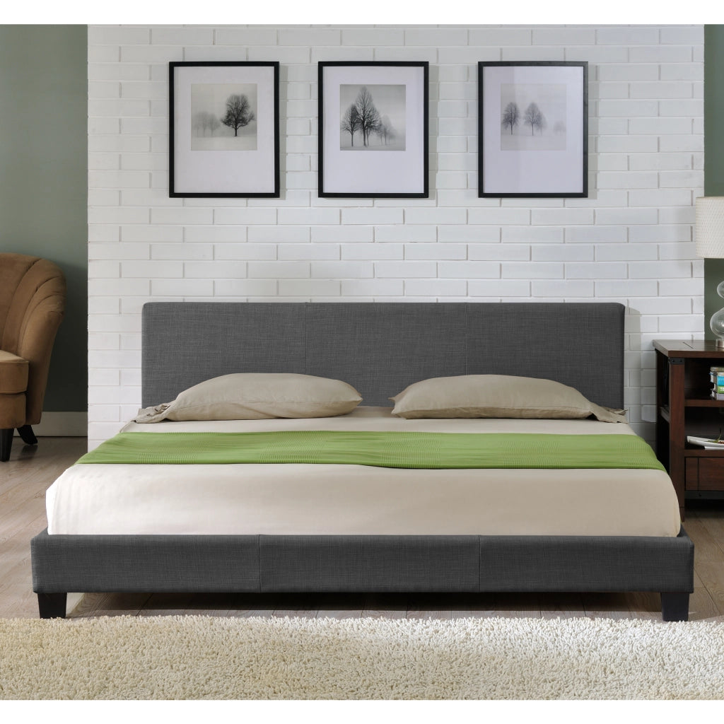 Letto Matrimoniale a Testiera Alta con Materasso 180x200 cm Rivestimento in Tessuto Grigio Scuro Corium