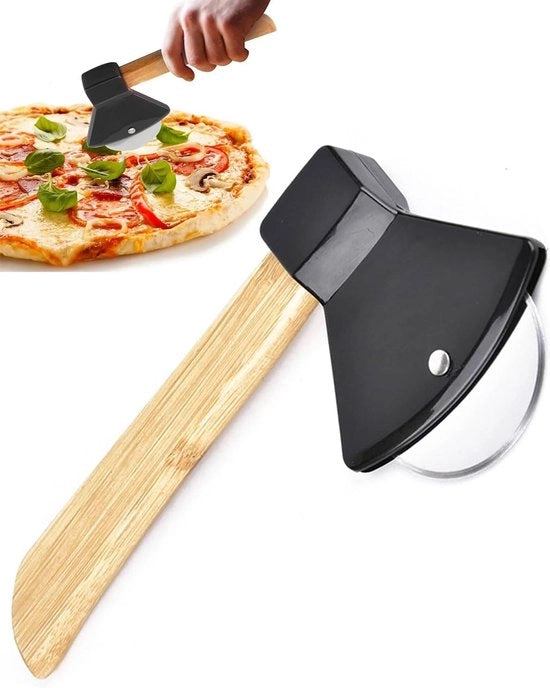 Pizzasnijder in bijlvorm per pannenkoeken e oggetti da regalo - nero - attrezzo sostenibile per pizzarol - tagliafilo artigianale - 1 pezzo