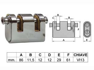 LUCCHETTO CORAZZATO A DUE BOCCHE PANZER  mm.86 (art.4126)    VIRO