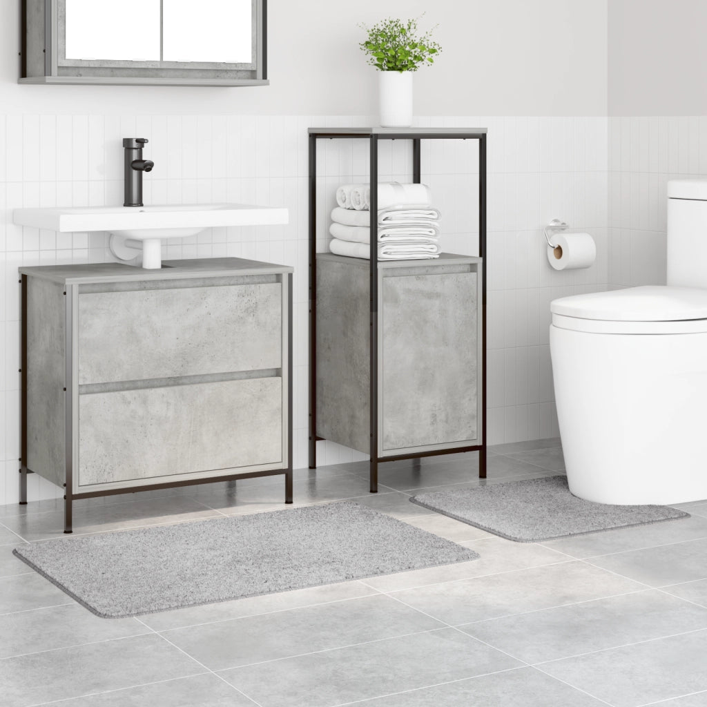 Set di 2 Tappetini da Bagno Grigi in Polipropilene Antiscivolo