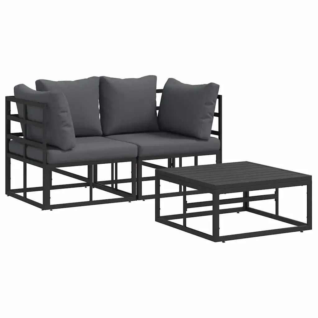 vidaXL Set Divano da Giardino con cuscino 3 pcs Nero Alluminio