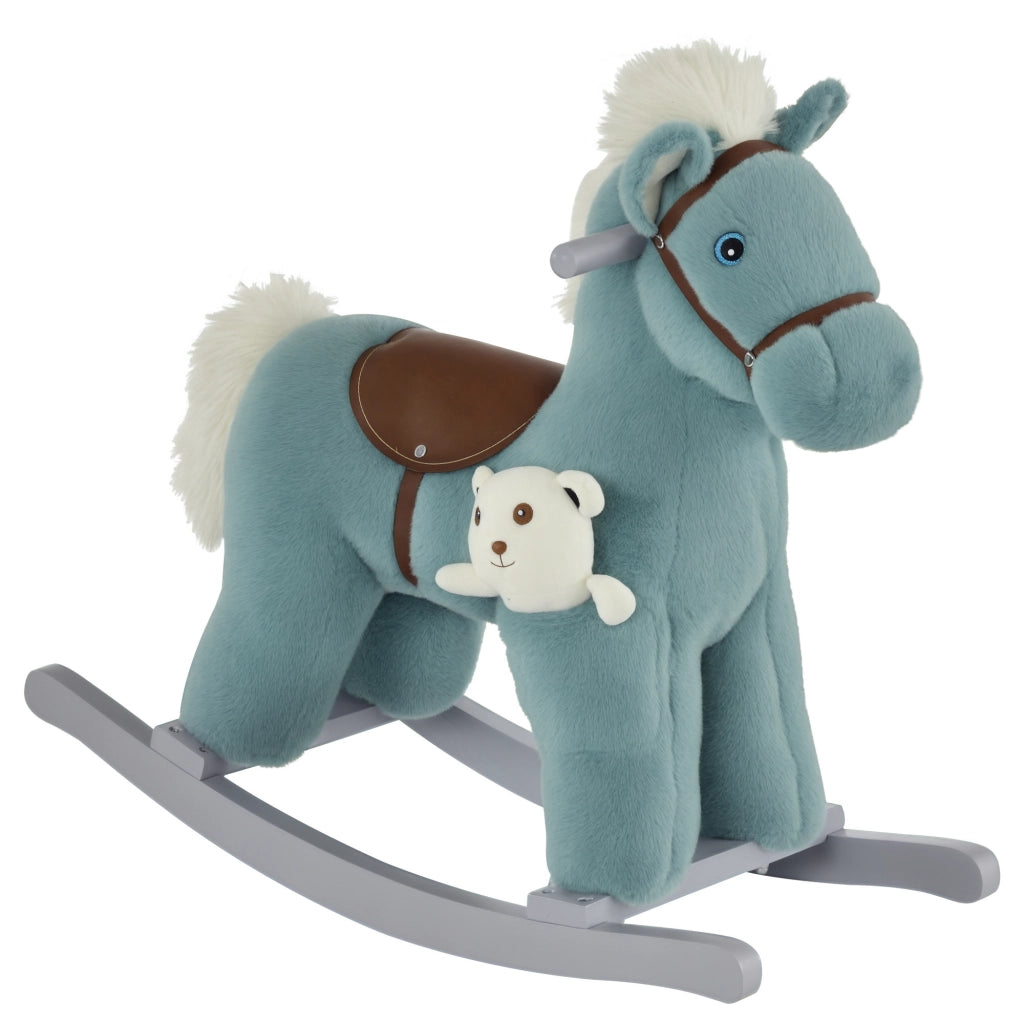 Cavallo a Dondolo in Legno con Orsetto ¨C zephmum ¨C Blu 65x26x55cm