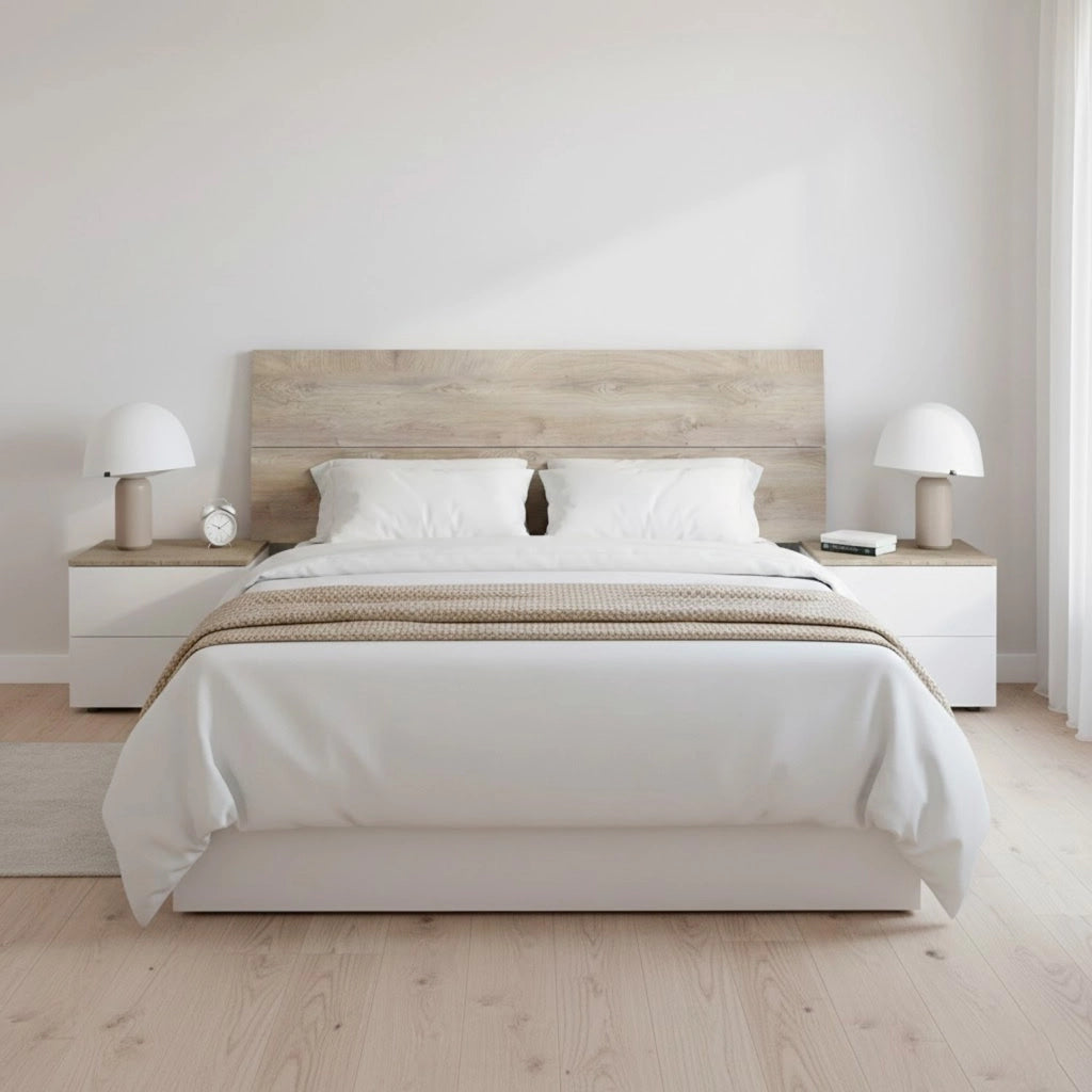 Set Camera Da Letto Con Testiera Matrimoniale 176 Cm Due Comodini Con Cassetti Testata Arredo Moderno Per Letti 135 150 160 Cm Rovere E Bianco
