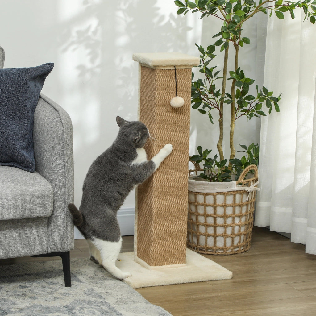 Tiragraffi per Gatti con Palo e Palla ¨C Minimal ¨C 41x41x81 Beige