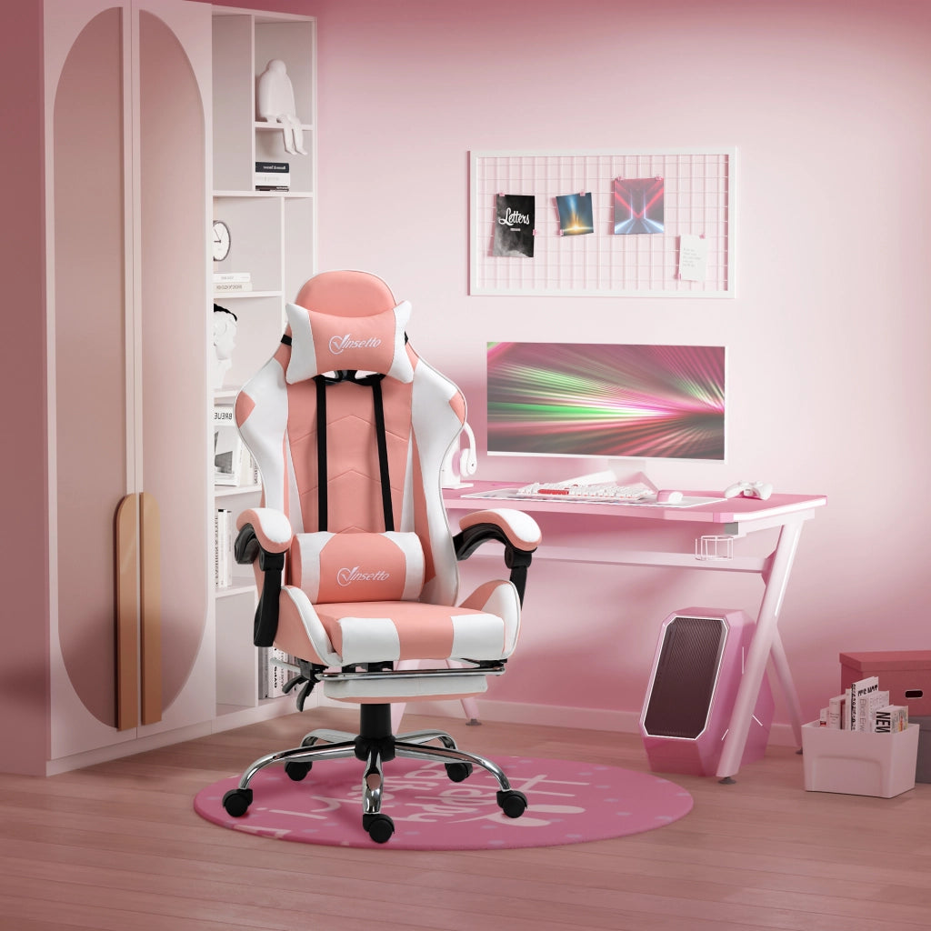 Sedia da Gaming Ergonomica con Schienale Regolabile e Massaggio ¨C zephmum ¨C Rosa