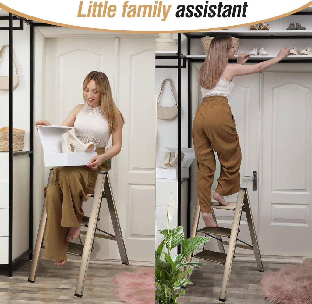 Scaletta Pieghevole 3 Gradini Antiscivolo Portatile ¨C MINIMAL ¨C Leggera, Portata 150 kg