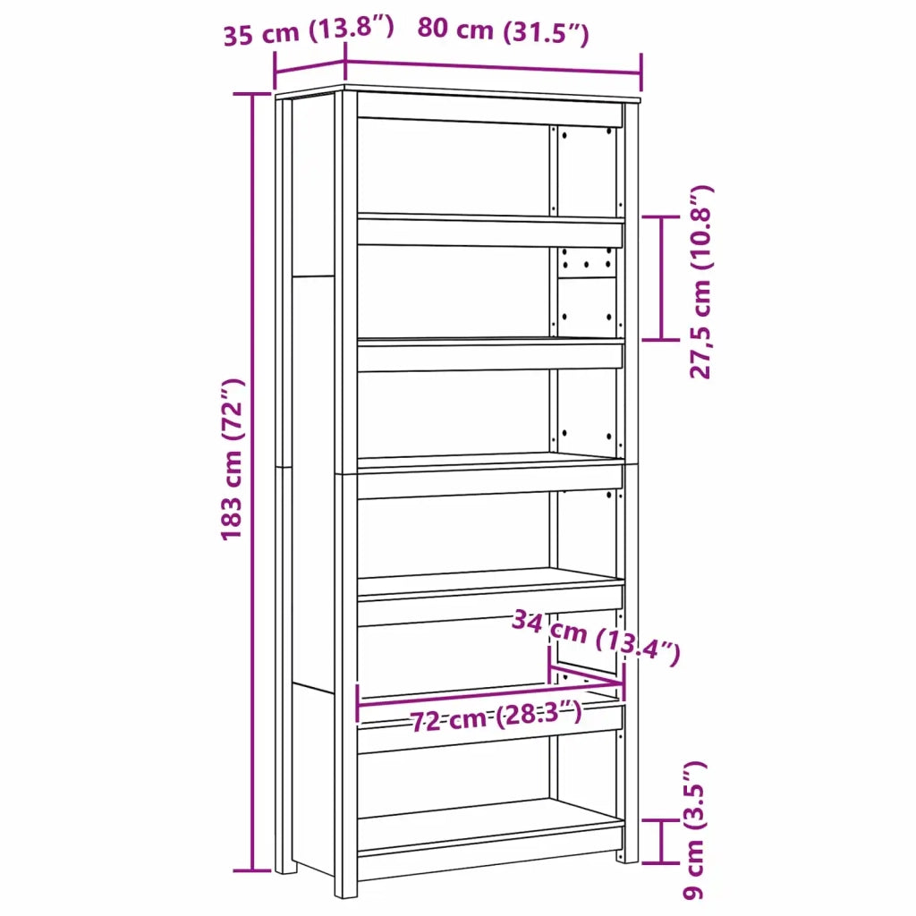 Armadio per Libri Marrone cerato 80 x 35 x 183 cm Pino massello 869976