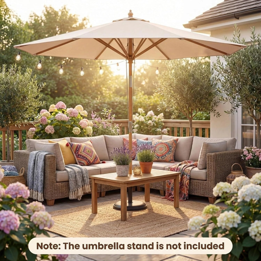 Ombrellone da Giardino Rotondo da 270 cm, Inclinazione e Altezza Regolabile, Ombrellone da Esterno con Struttura in Bambù, 8 Stecche, Anti UV, per Balcone, Terrazzo, Spiaggia