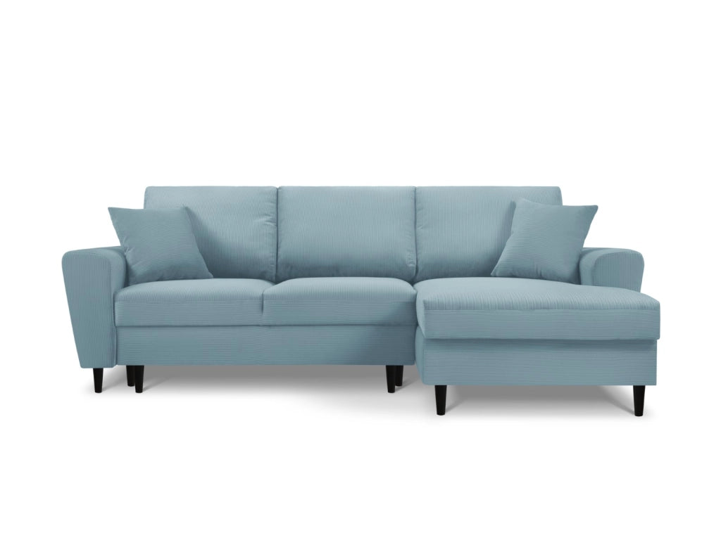 Cosmopolitan Design - Divano convertibile angolare destro con contenitore "Kyoto" 4 posti in velluto a coste azzurro 