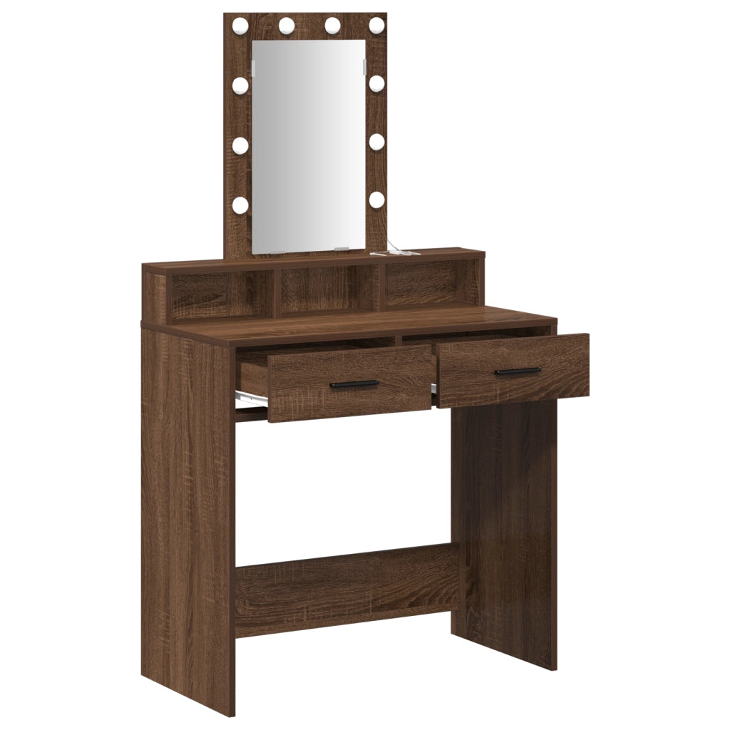 Tavolo da Toeletta con Luci a LED Marrone Rovere 79x41x140 cm