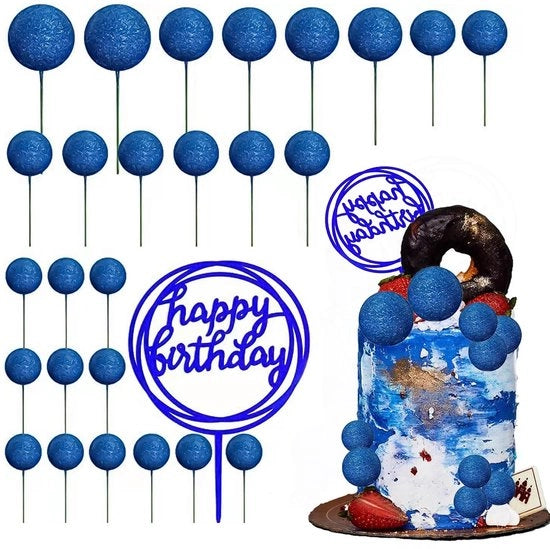 Decorazioni per Torta in Bolla di Schiuma Blu - 27 pezzi - Decorazione per Festa di Compleanno e Festa di Matrimonio