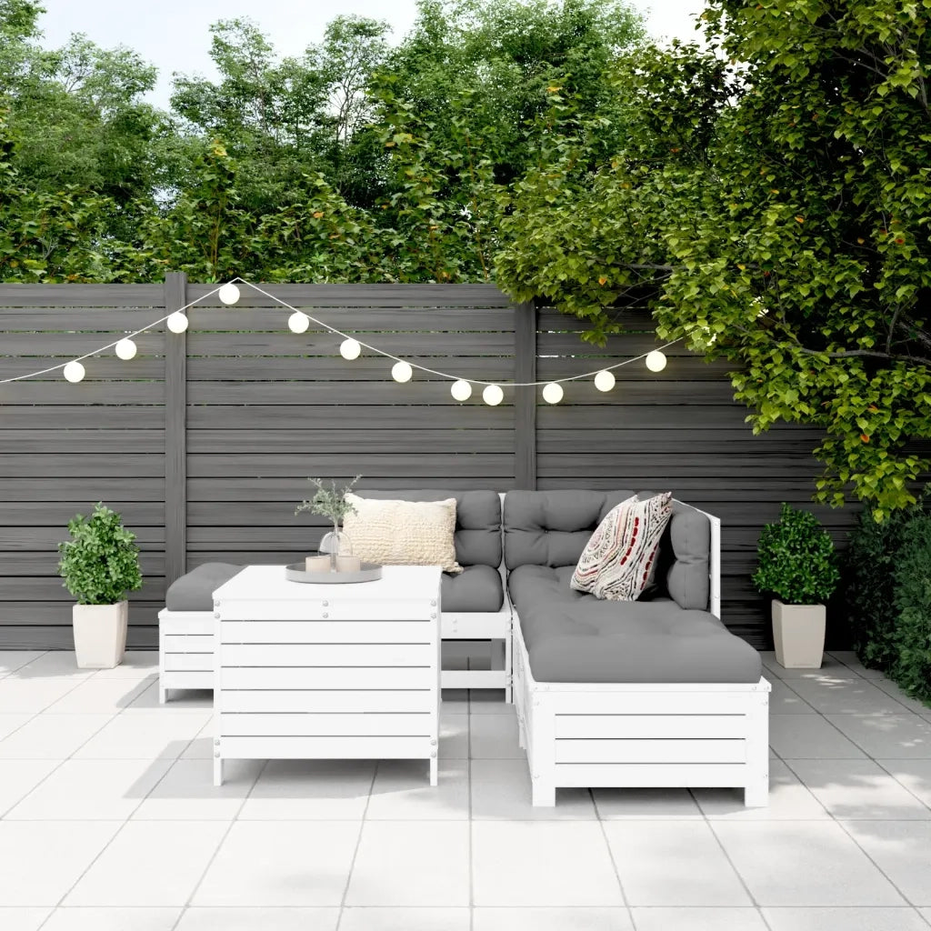 Set Divani da Giardino 6 pz Bianco in Legno Massello di Pino 3250697