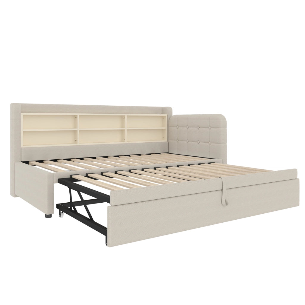 Letto multifunzione estraibile con USB e USB-C, colore beige