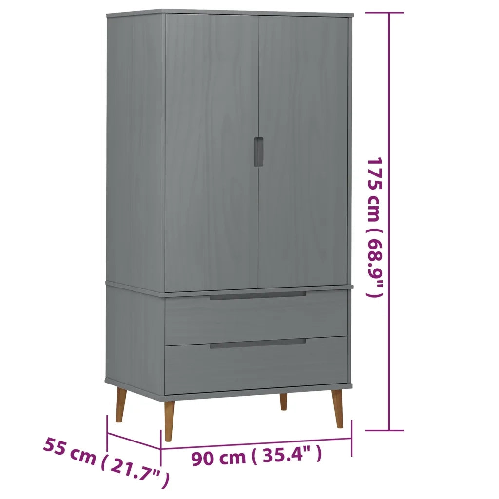 Armadio MOLDE Grigio 90x55x175 cm in Legno Massello di Pino cod mxl 71615