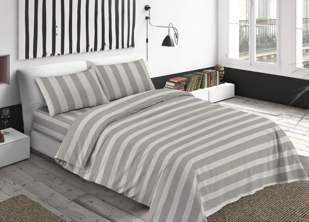 Sacco Copripiumino Piumone Letto In 100% Cotone Made Italy Vari Disegni RP - Piazza 1-2 - Riga Larga Grigio