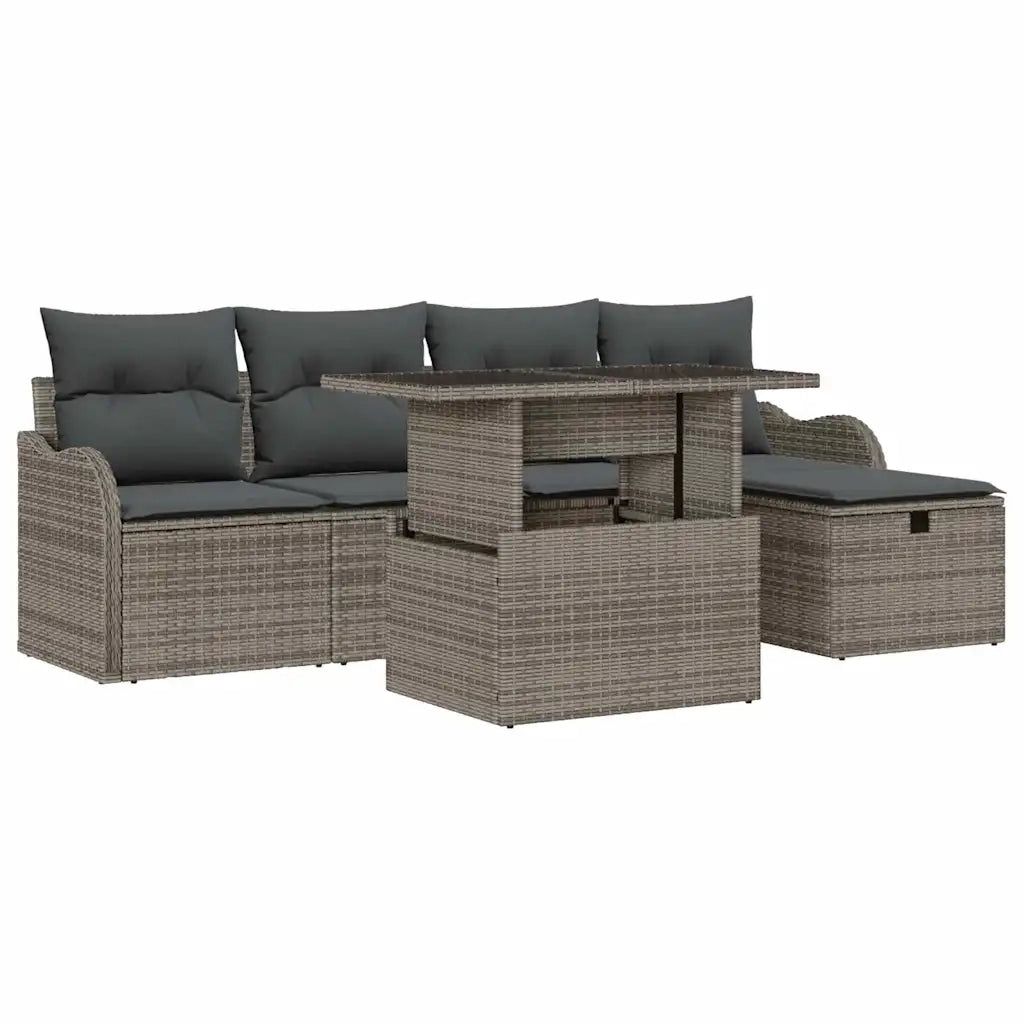 Set Divano da Giardino con cuscino 6 pcs Grigio Poly Rattan