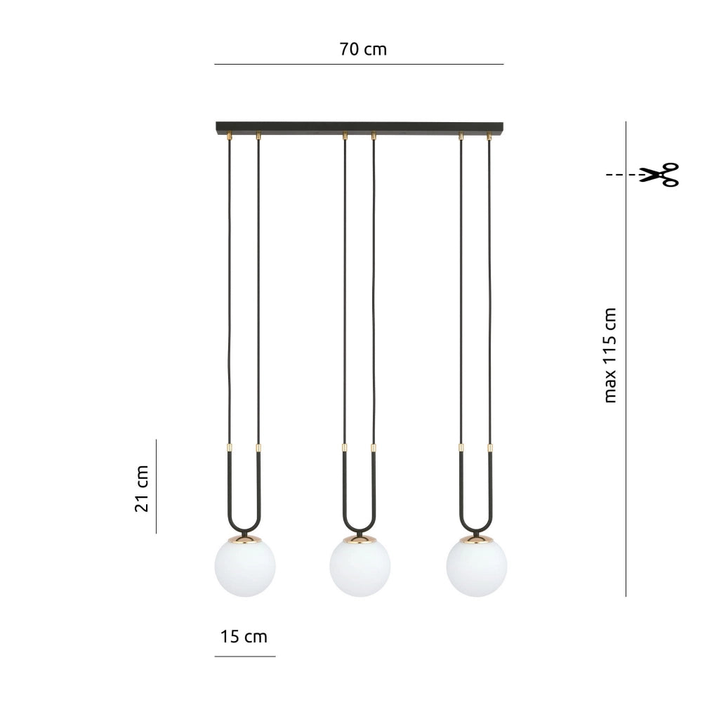 Emibig Glam 3 lampadario 3xE14 nero opale oro dimmer