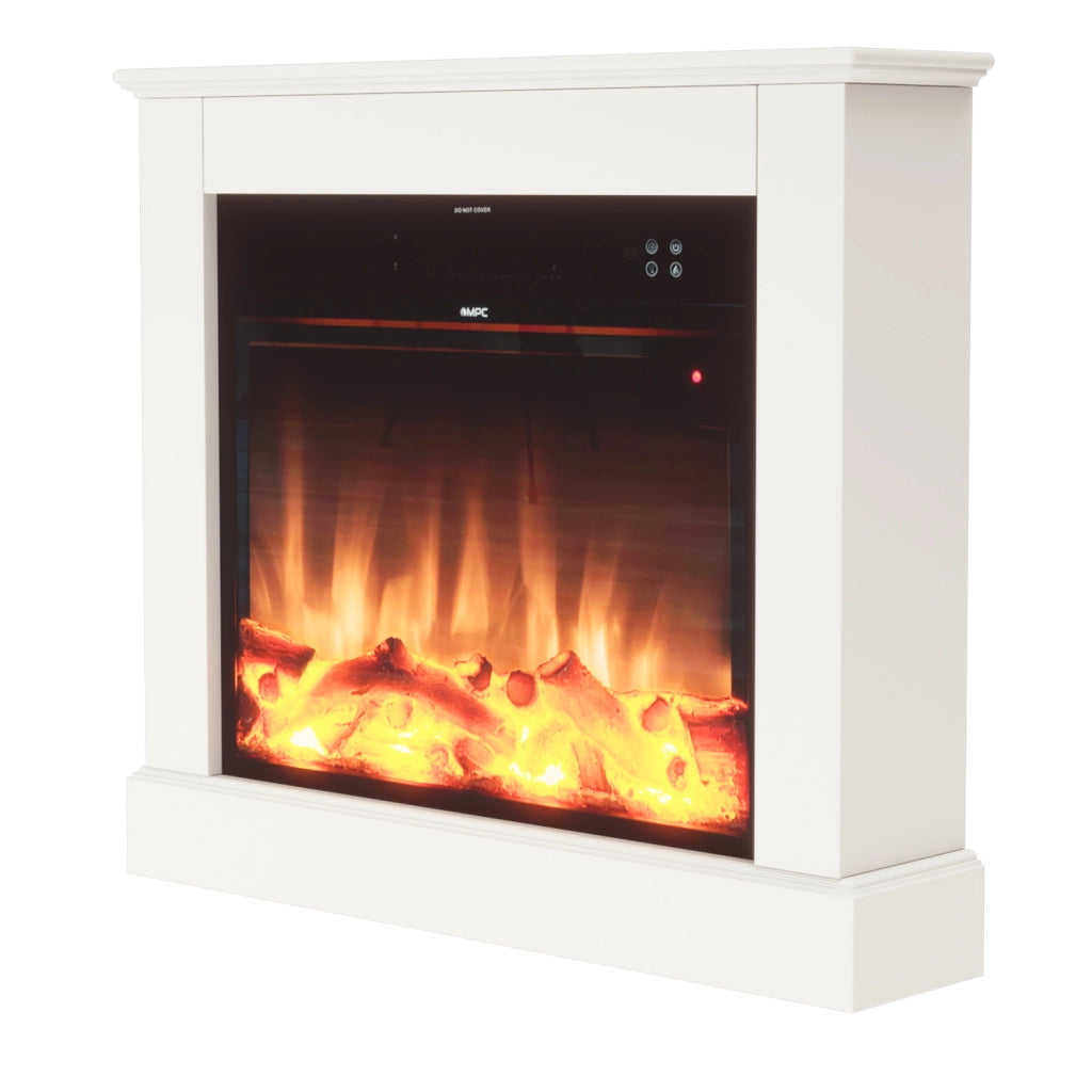 Caminetto Elettrico Mpc Camilloxxlbianco 75cm Legno Bianco 750w1500w Effetto Fiamma Led Realistico Termostato Automatico Modalita Solo Luce Telecomando Incluso Prodotto In Europa